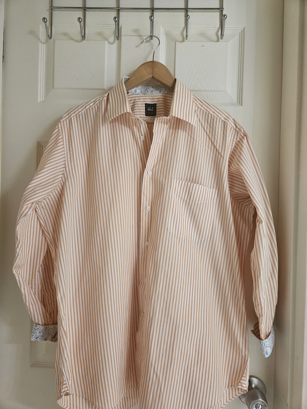 Ike Behar Peach and White Stripe Dress Shirt